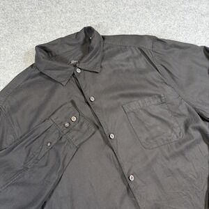 Tommy Bahama Shirt Mens XL Black Silk Solid Long Sleeve Button Up Casual